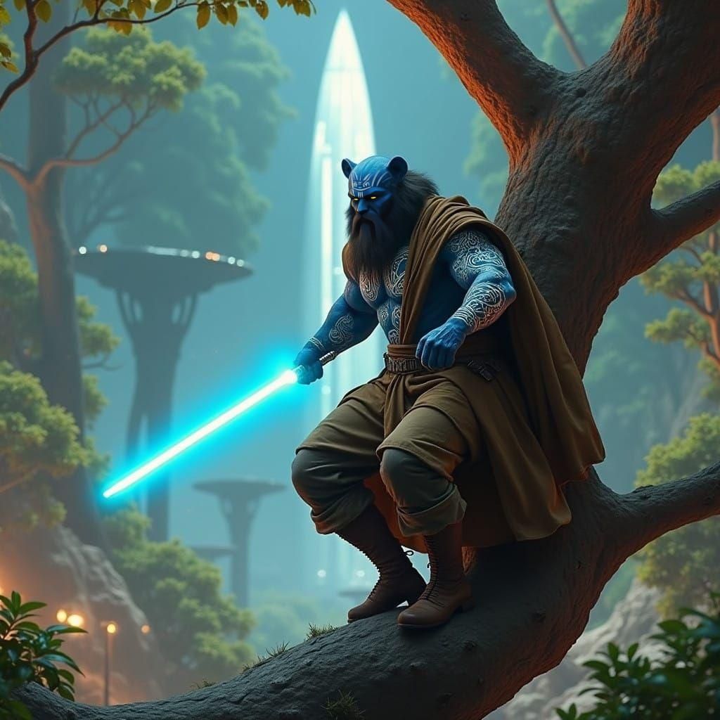 Massive Star Wars Jedi Knight in Shimmering Blue Skin
