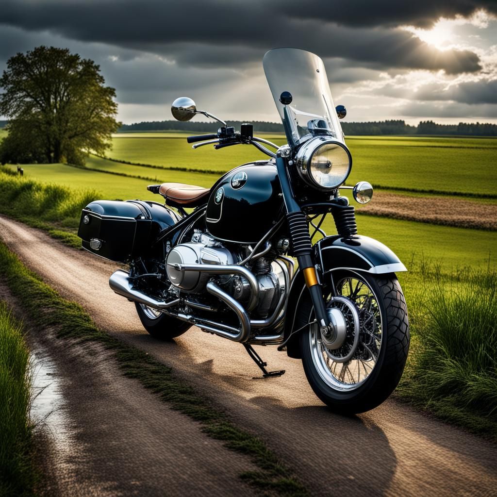 BMW R18 in Dutch Landscape: Hyperrealistic Image
