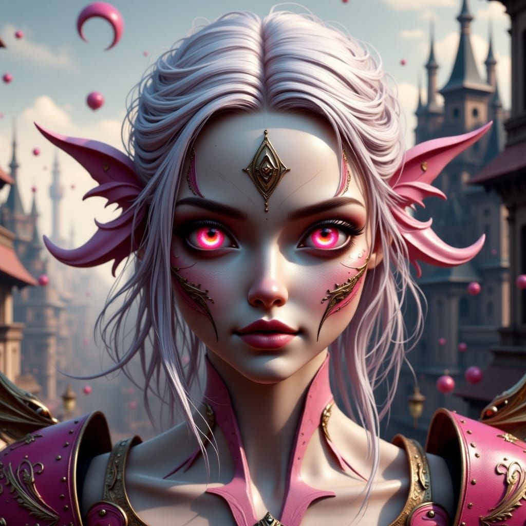 Beautiful Half-Orc Giantess with Bright Pink Eyes