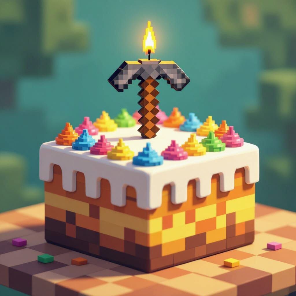 Minecraft Pickaxe Cake in Pixelated Style