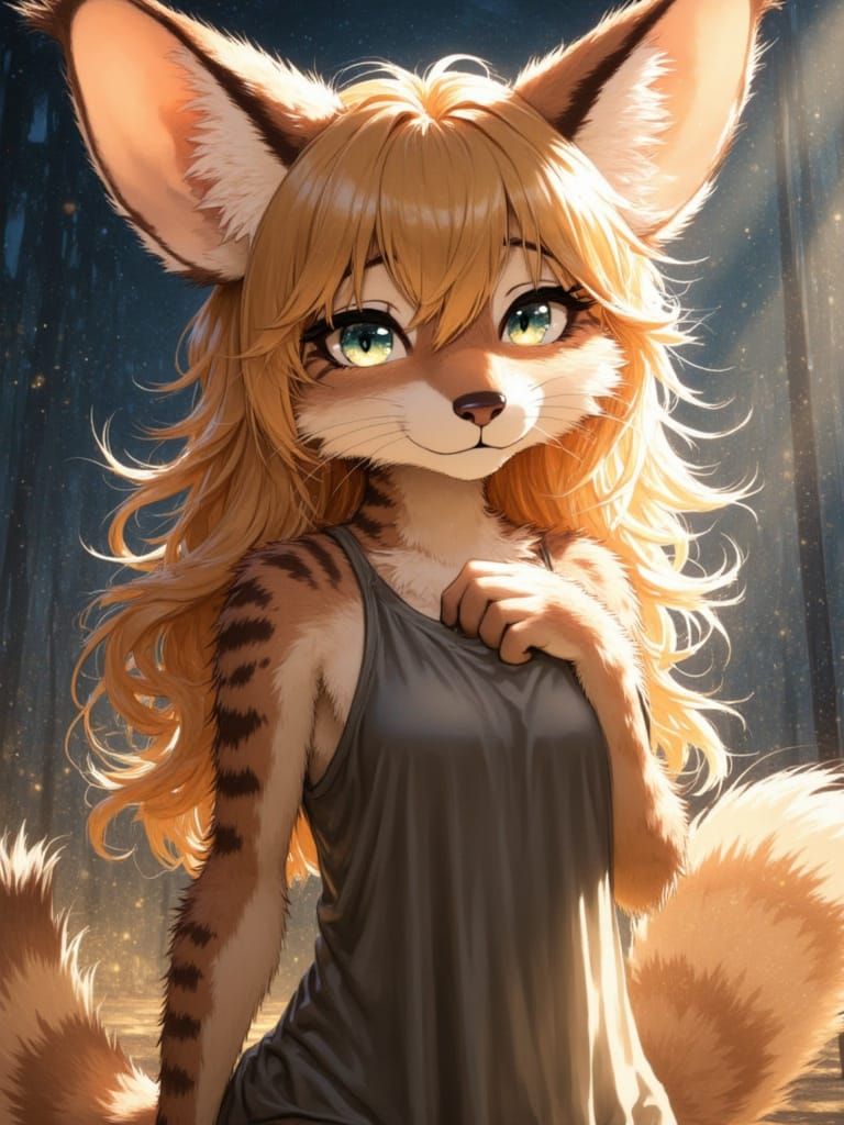 Dreamy Furry Caracal in Whimsical Anime Style
