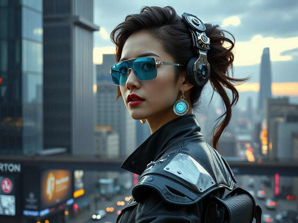 Cyberpunk Warrior Woman in Neon Metropolis