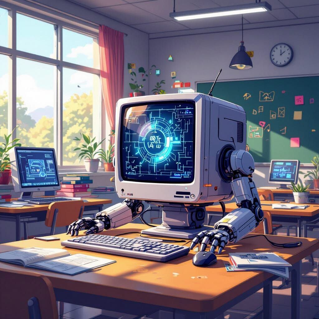 Modern Computer Teaches Technology in Bright Classroom