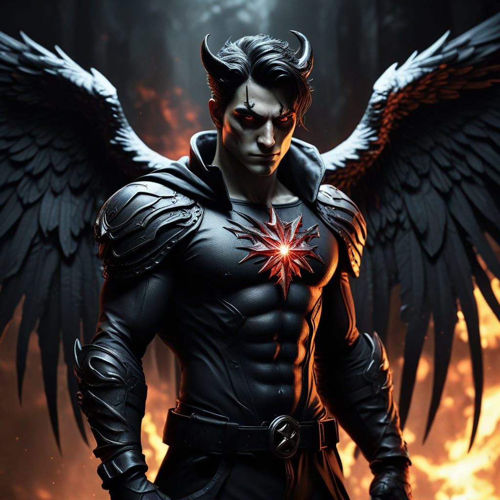 Mysterious Fallen Angel in Dark Fantasy Setting