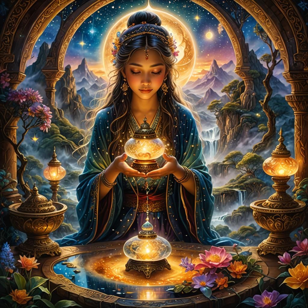 “Stunning and beautiful starry oriental landscape pouring from a delicate crystal Magic lamp Aladdin!!!”
Josephine Wal...