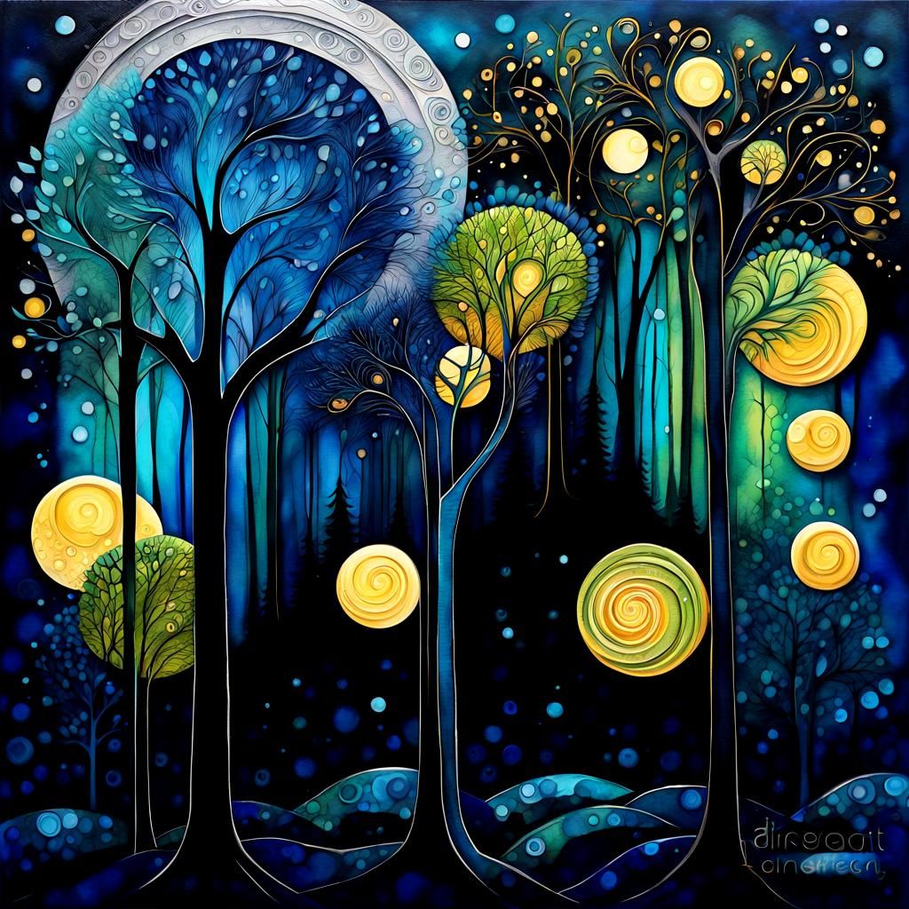 Mystical Greenman in Arabesque Forest Under Moonlight