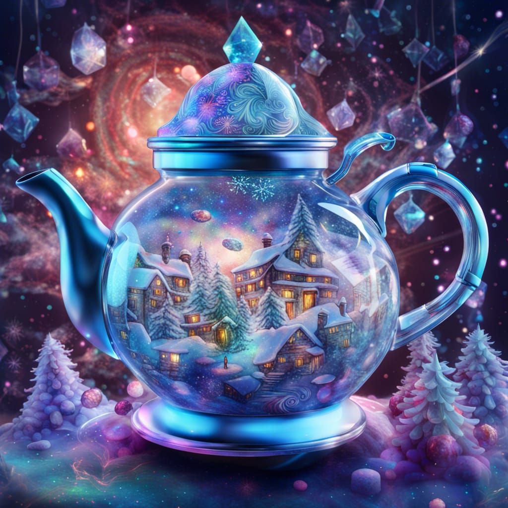 Crystal Teapot with Winter Festivities by Amaringo