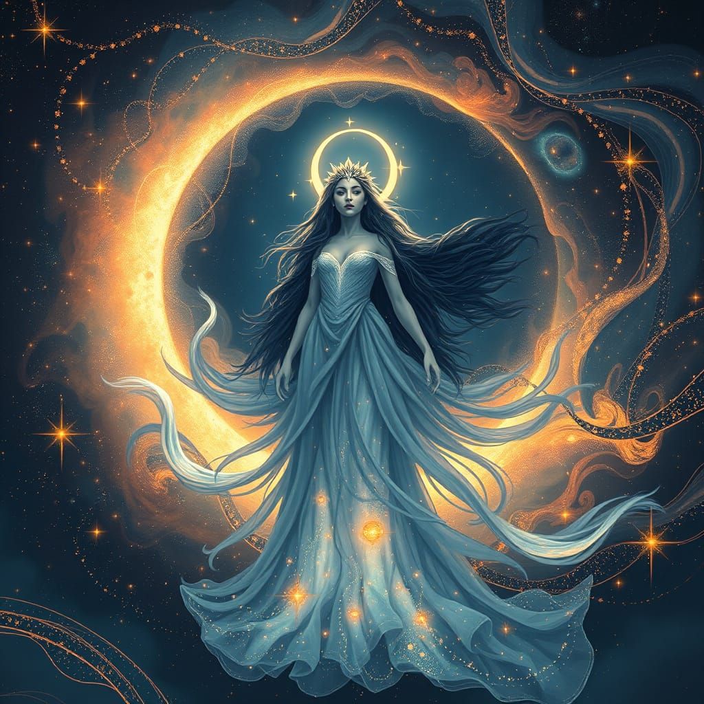 Moon Goddess Artemis in a Celestial Vortex