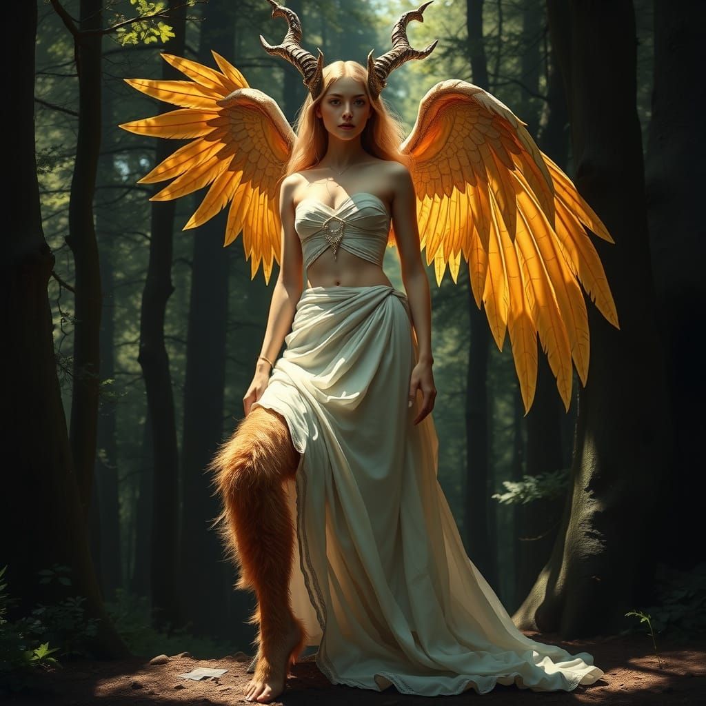 Androgynous Angelic Satyr Blends into Dark Forest