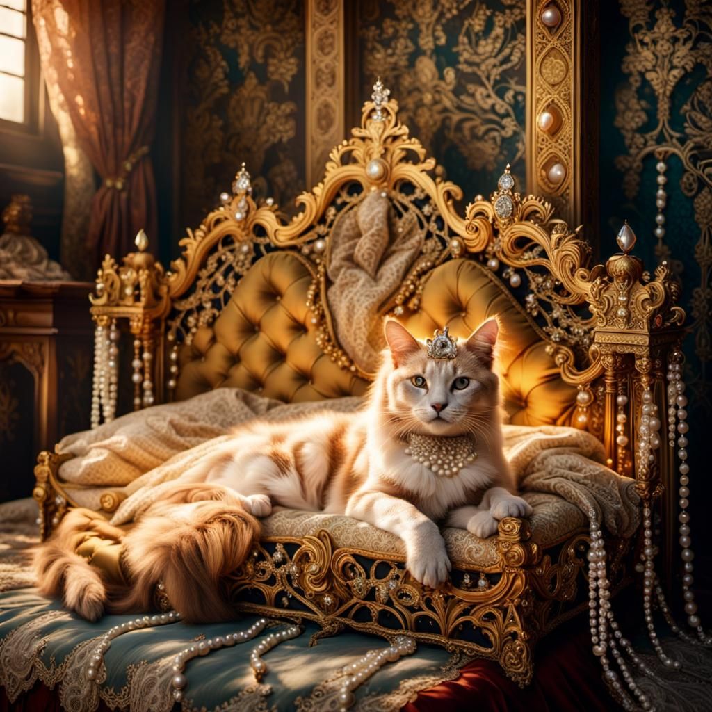 Majestic Cat Queen in Victorian Baroque Style