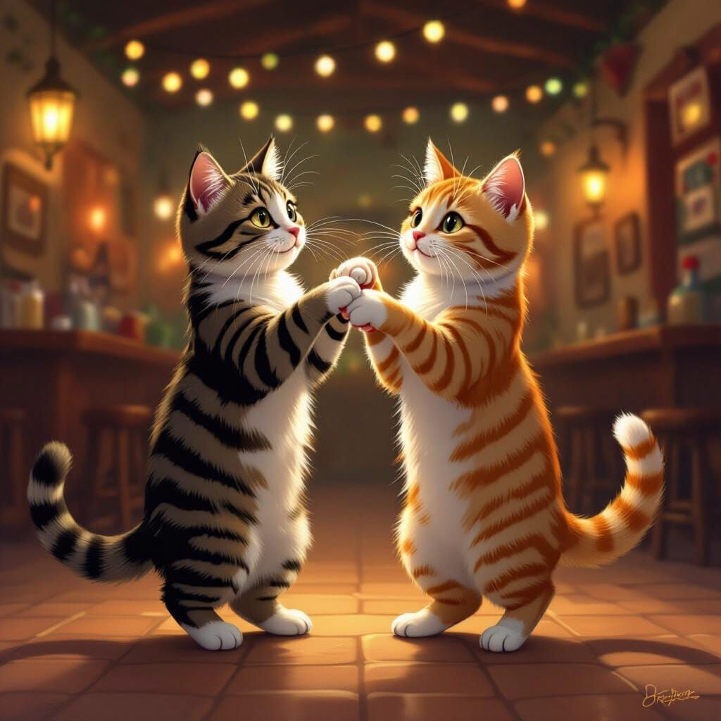 Whimsical Cats Dancing Cumbia in Cantina
