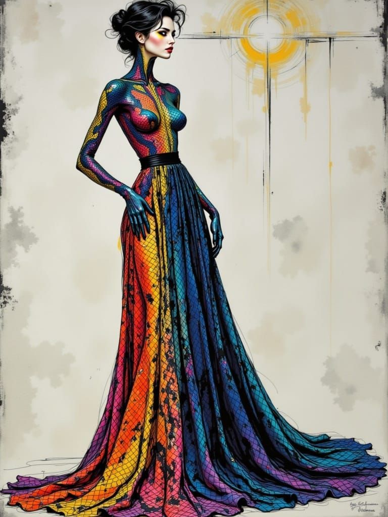 Gothic Fantasy Woman in Multicolored Snake Skin Art