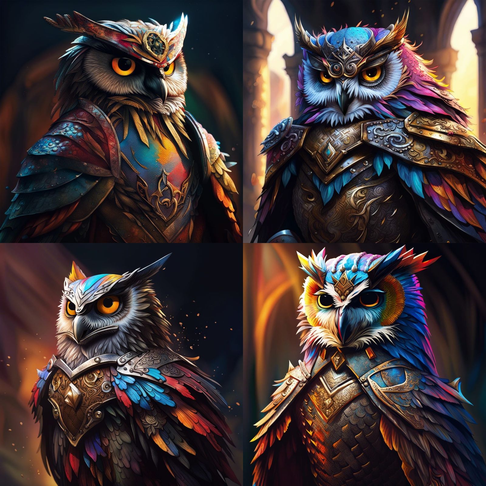 Hyperrealistic Medieval Warrior Owl Portrait