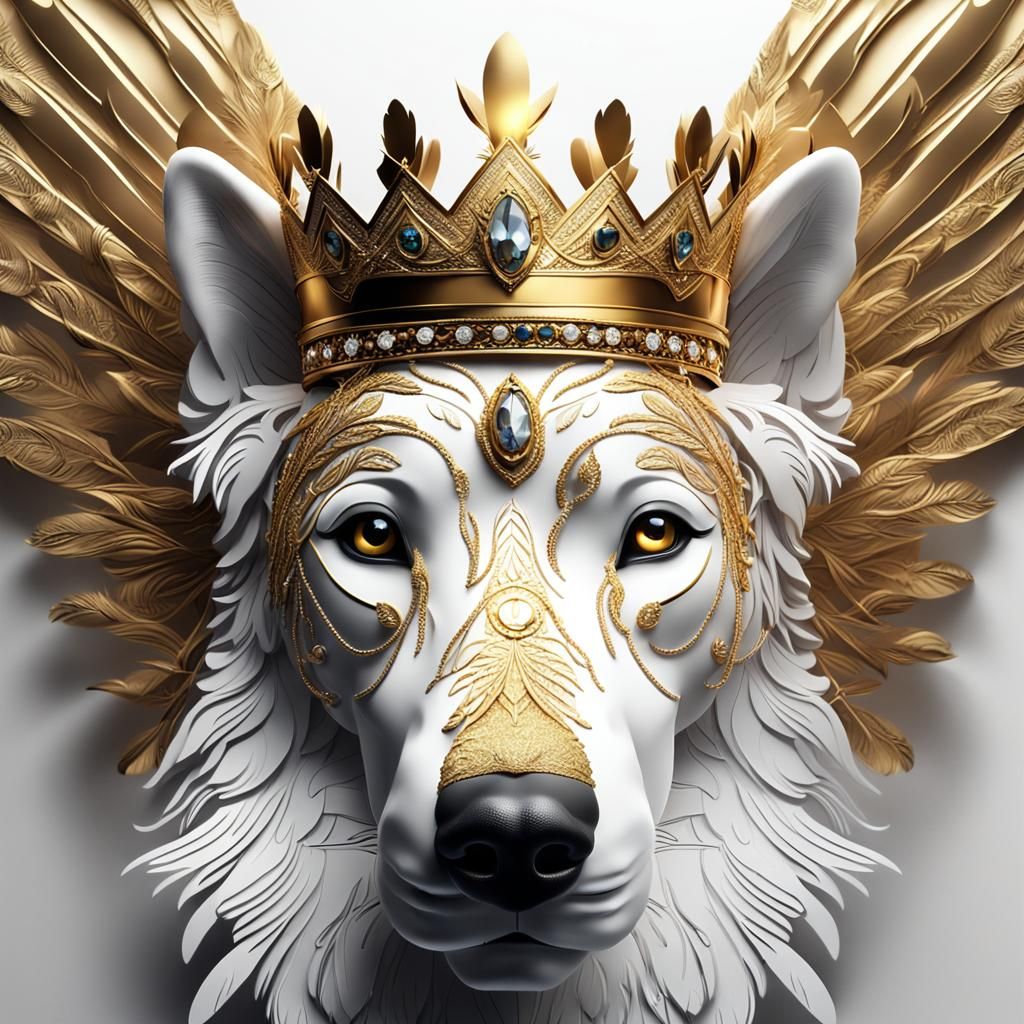 Golden Crowned Dog Face in 3D Rendering