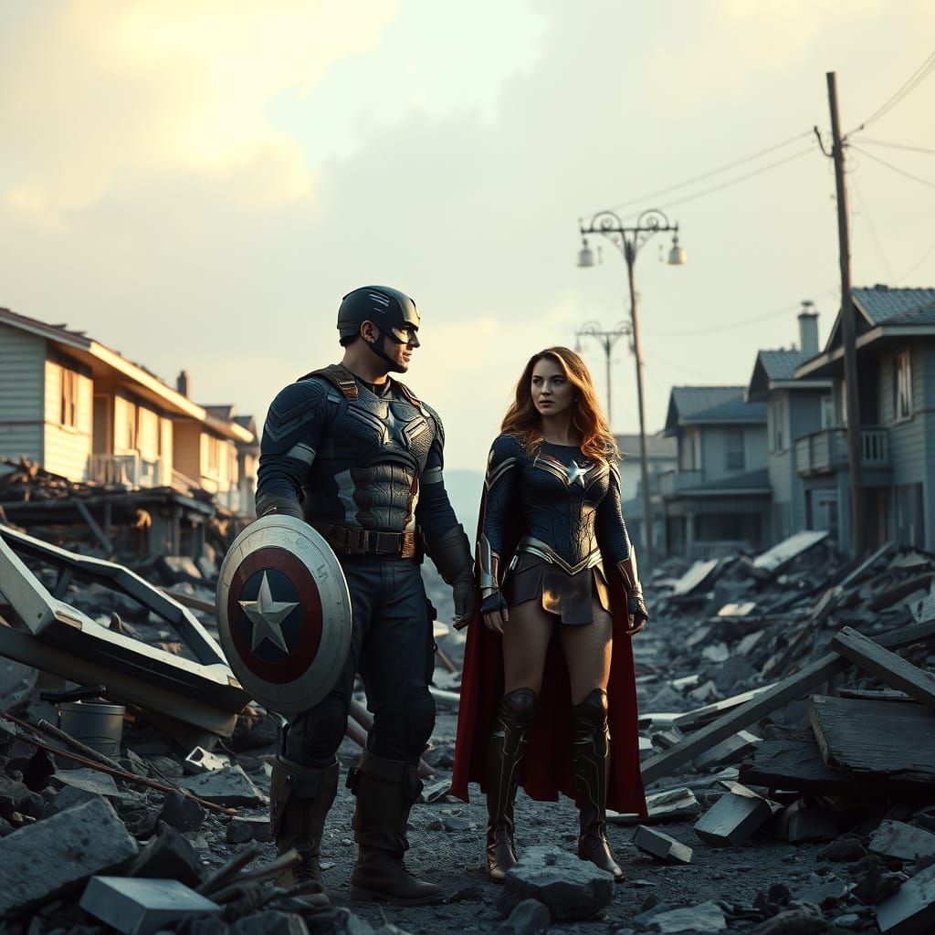 Superhero Gods Unite in Desolate Ruins: A Cinematic Masterpi...