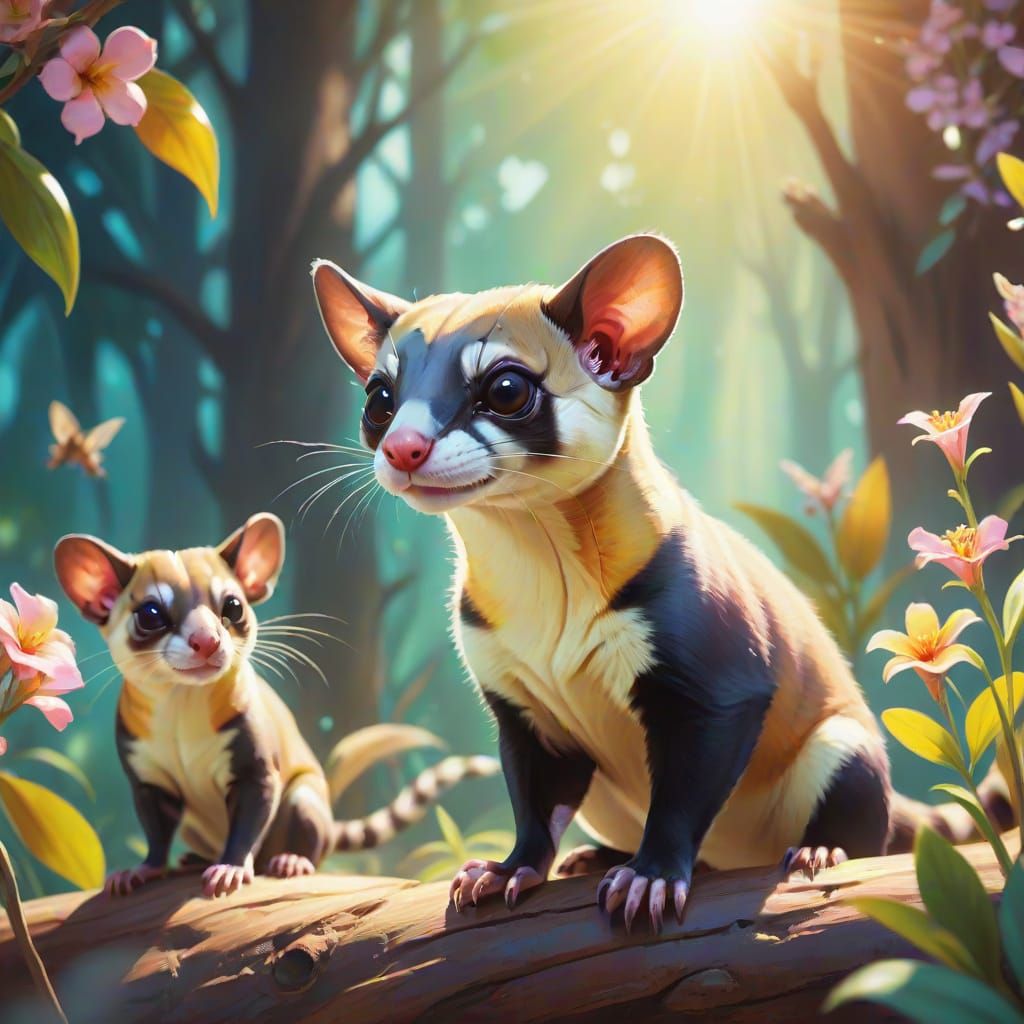 Ethereal Sugar Gliders in a Vibrant Oil Painting