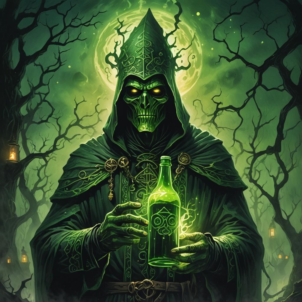 Mysterious Figure Holding Glowing Beer Bottle