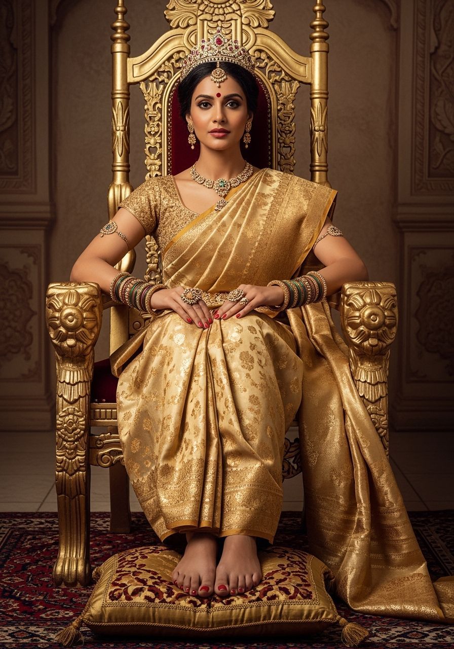 Regal Indian Maharani on Golden Throne