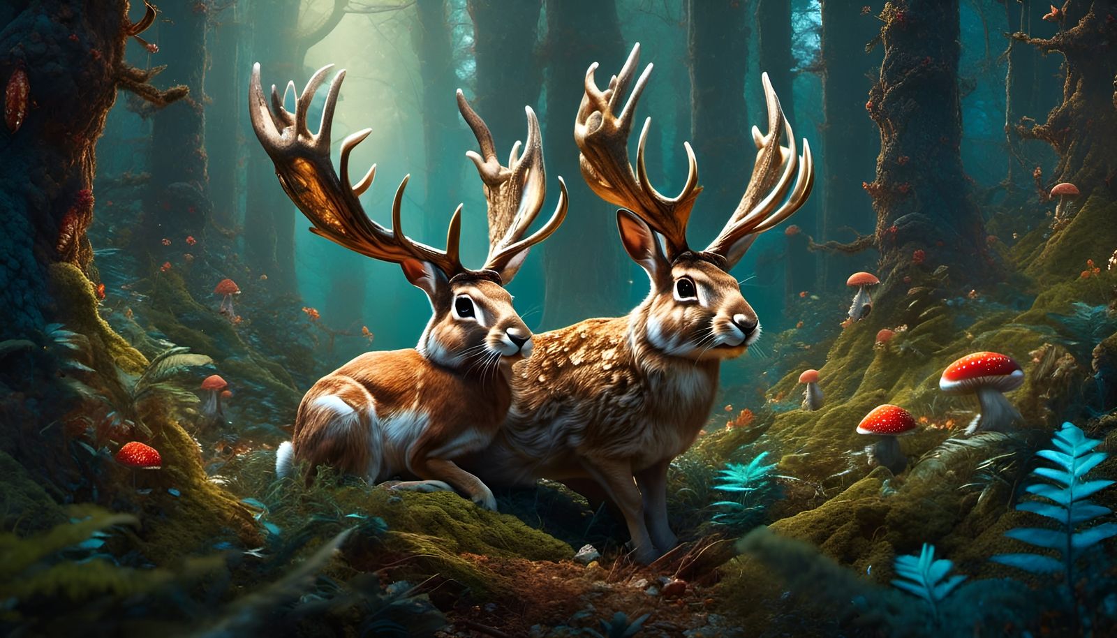 Magnificent Jackalope in Forest: Detailed Matte Painting