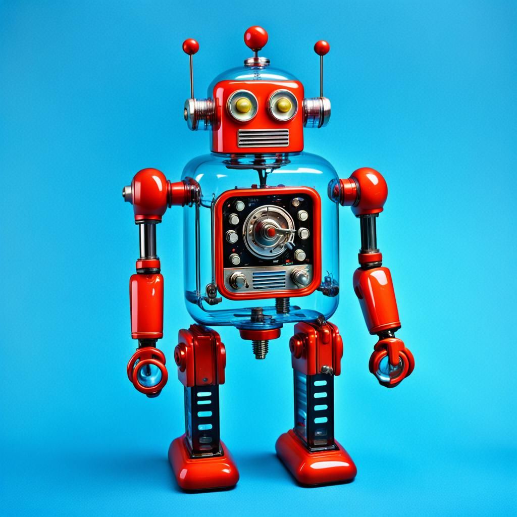 Retro Toy Robot with Visible Internal Robotics