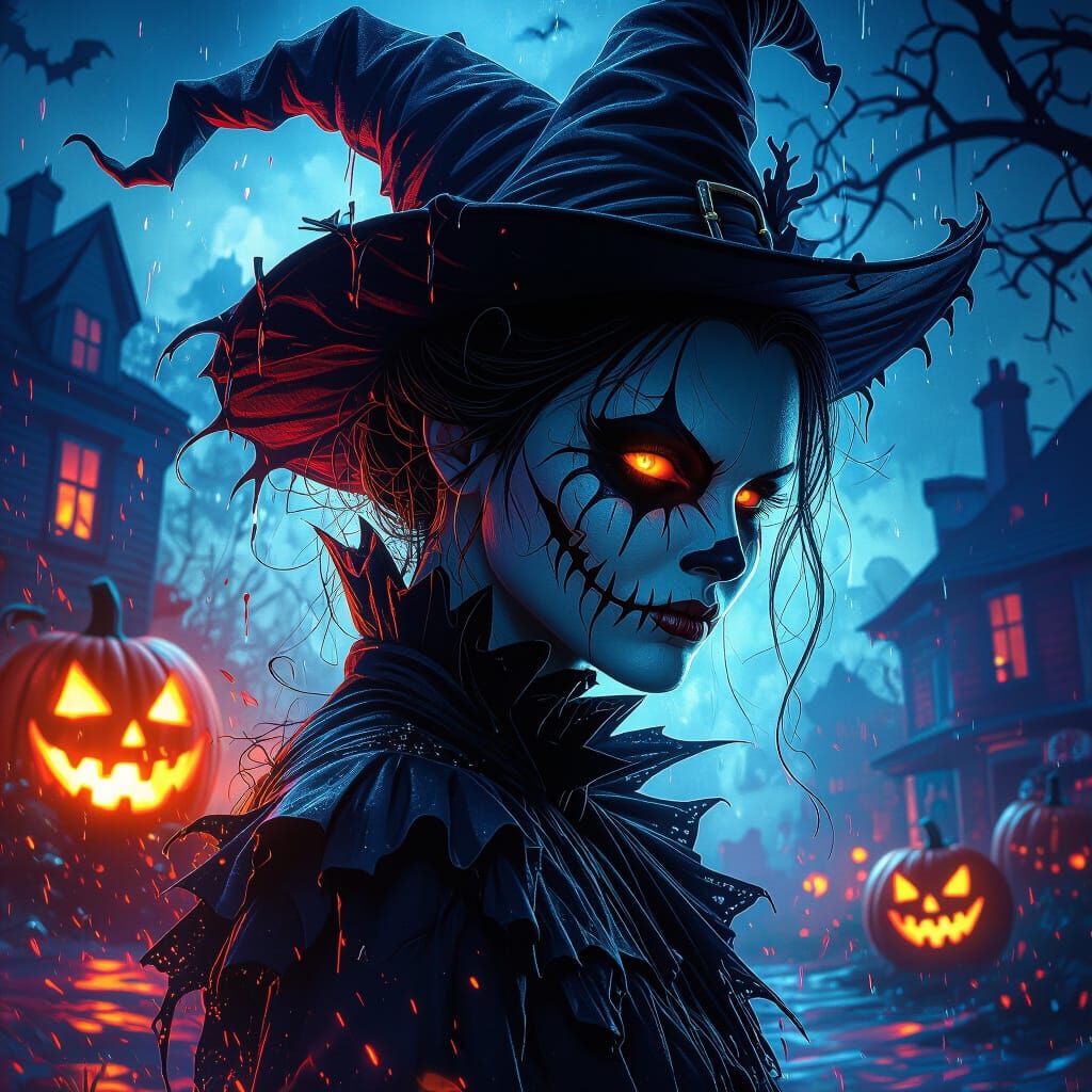 Vivid Halloween Scene With Dramatic Fantasy Background