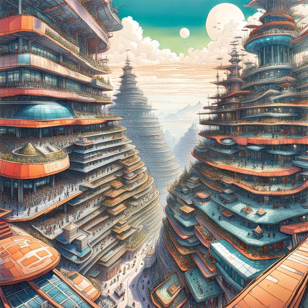 Futuristic Highlands Shopping Mall: Psychedelic Pen Drawing