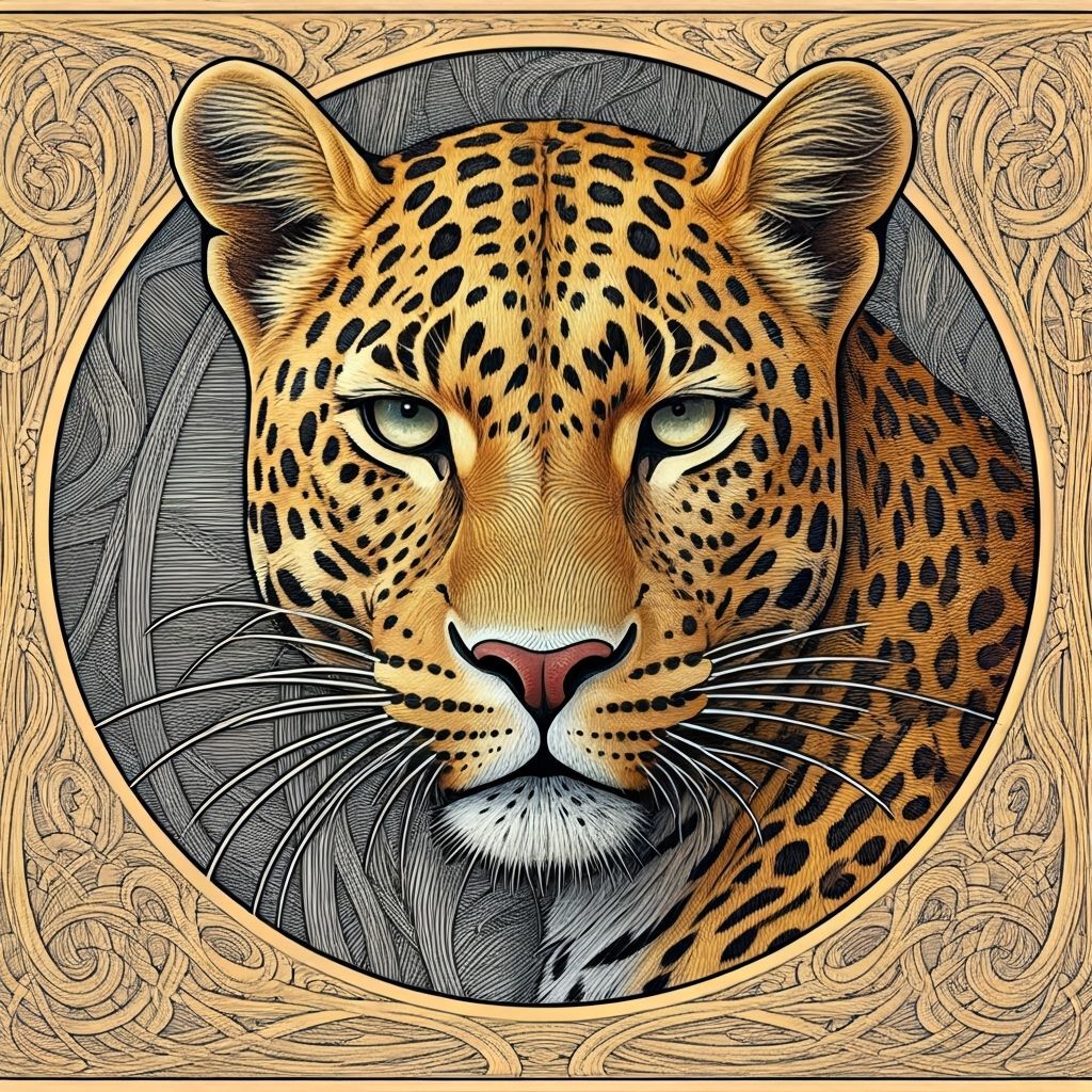 Op-Art Panther in Art Nouveau Frame