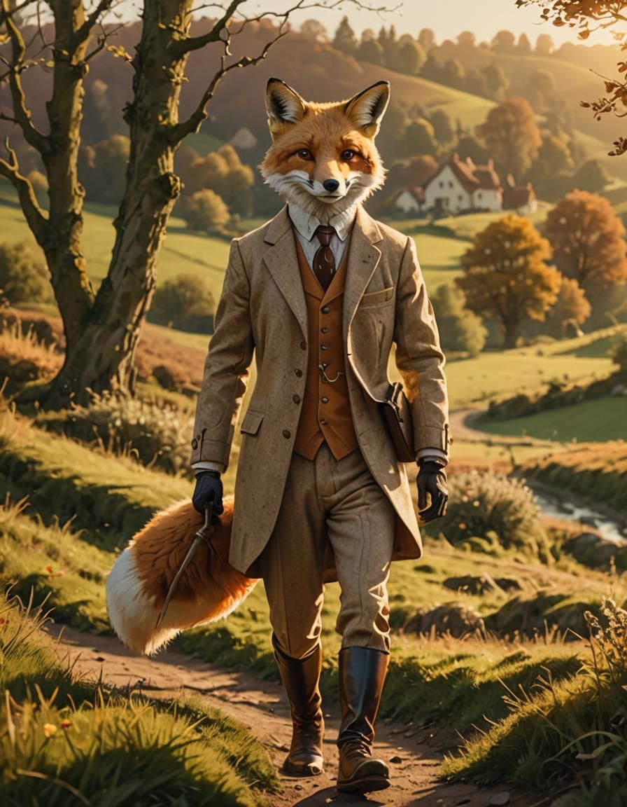 Fox in Hunting Suit: Whimsical Anthropomorphic Illustration