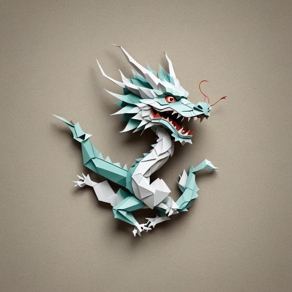 Origami Dragon Character: 龙 in Papercraft Style