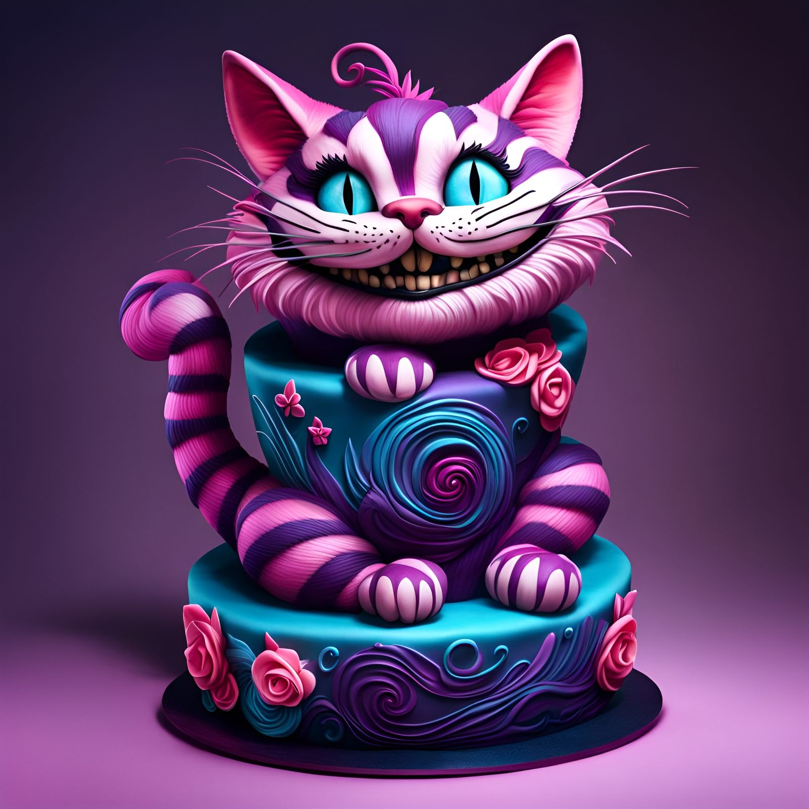 Cake Cheshire Cat on Top Hat: Astral Illustration