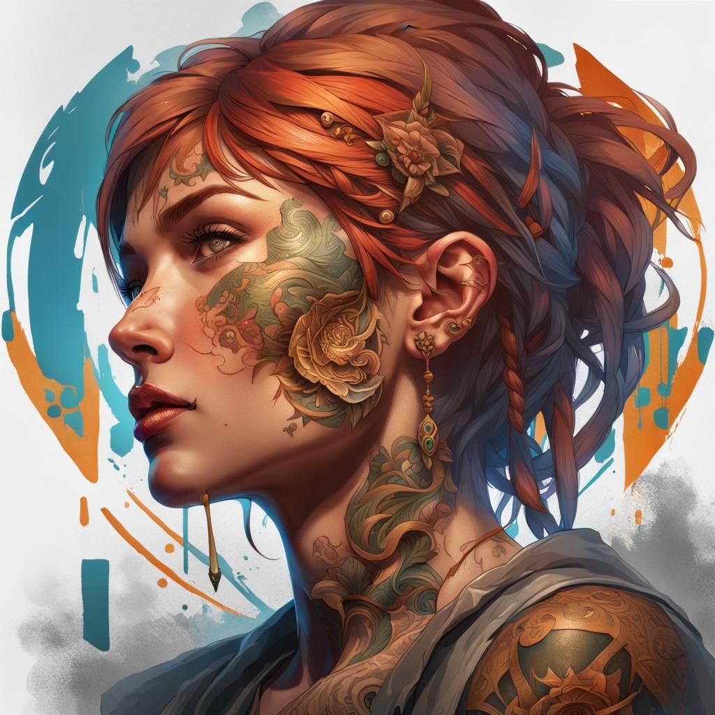 Tattoo Concept Art Portrait in Hyperdetailed Style