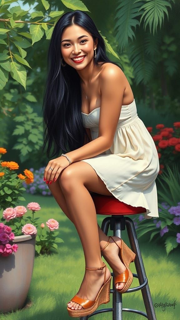 Elegant Woman in Garden Acrylic Art