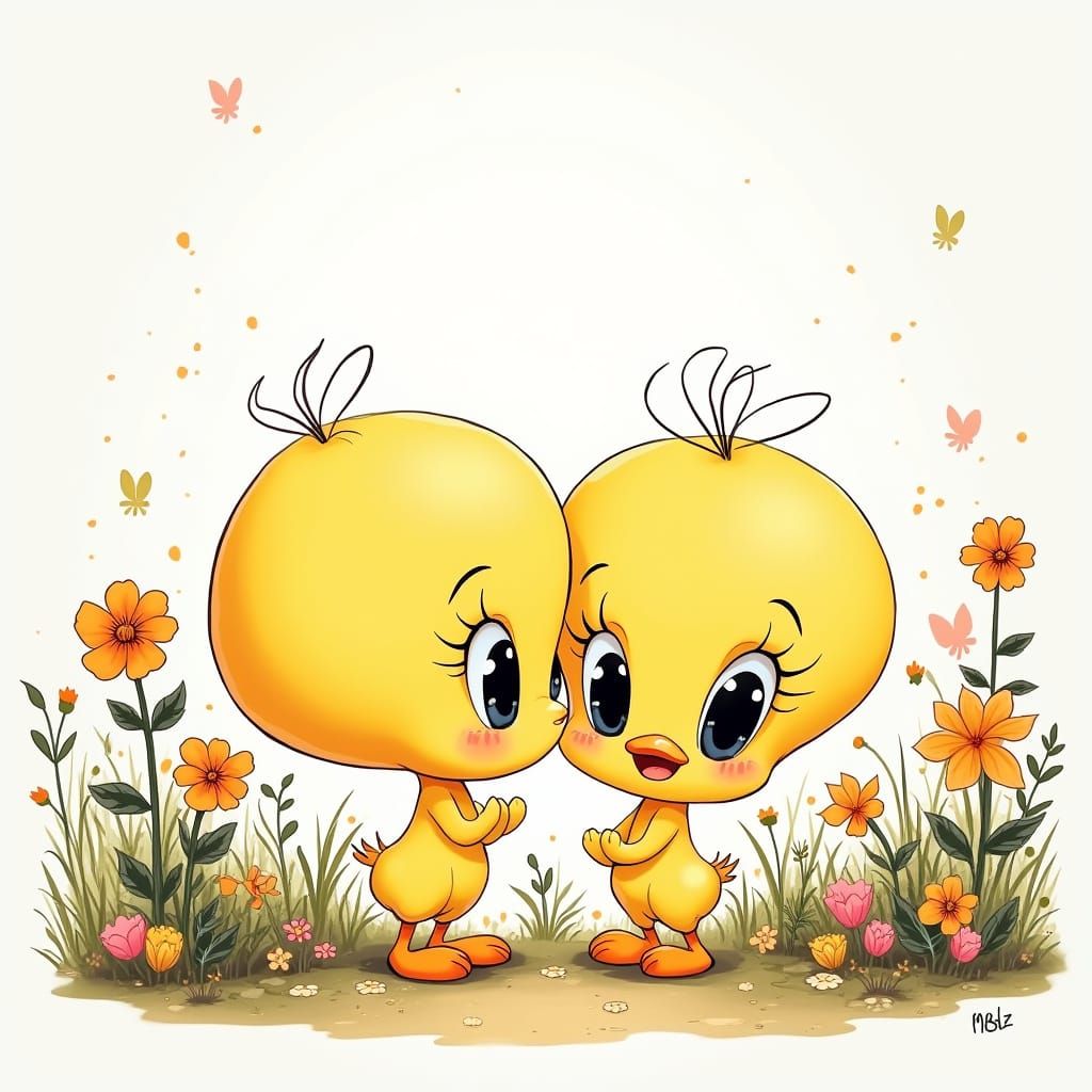 Whimsical Anime Couple in a Vibrant Garden