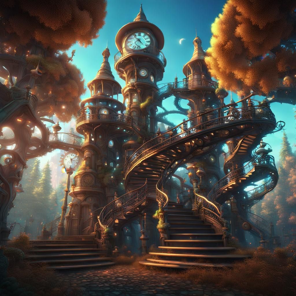Mechanical Enchanted Forest with Clockwork Trees