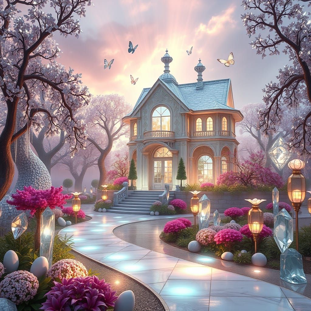 Diamond Crystal Garden with Gemstone Flowers