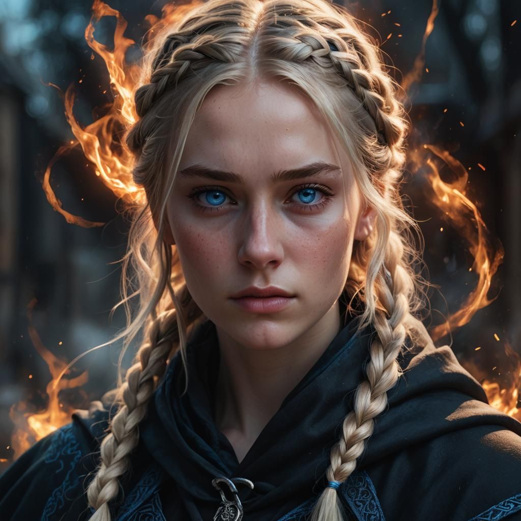 Teenage Girl in Black Cloak: Hyperrealistic Portrait