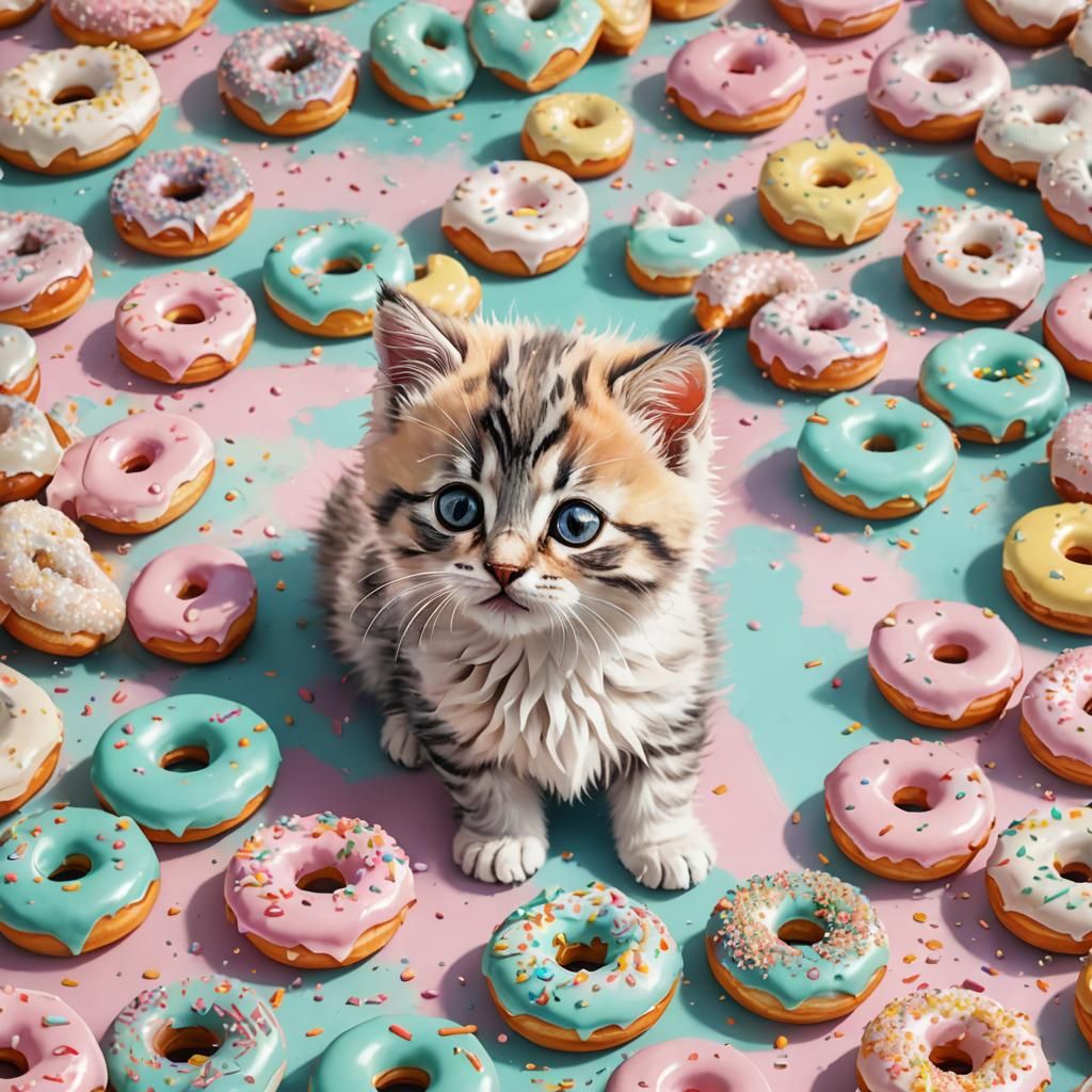 Kitten's Doughnut Feast in Whimsical Digital Art