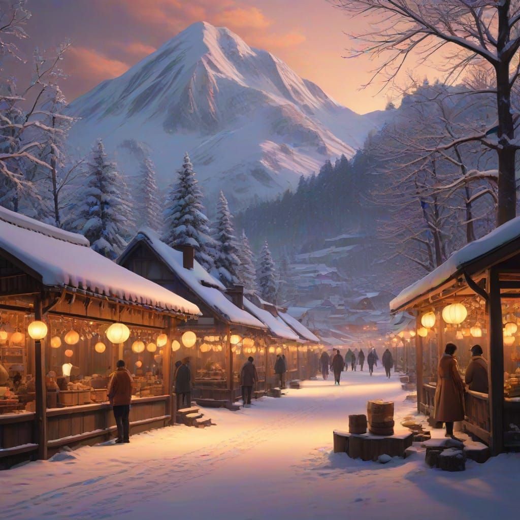 Whimsical Winter Wonderland in Vibrant Studio Ghibli Style