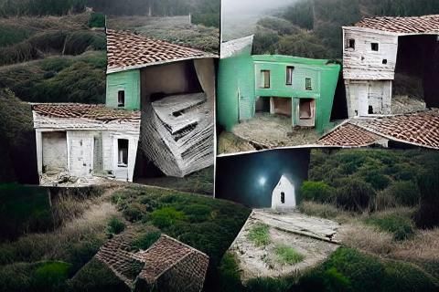 Eerie Isometric View of Abandoned Houses