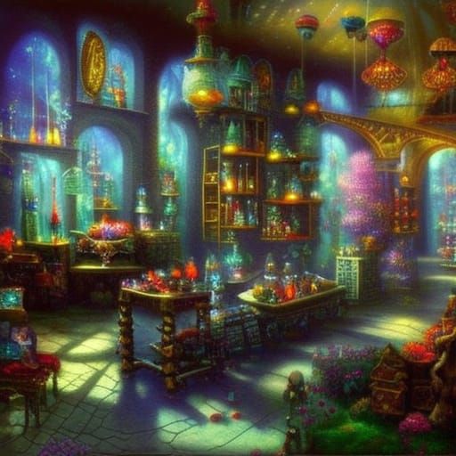 Hyperdetailed Surreal Crystal Shop Interior