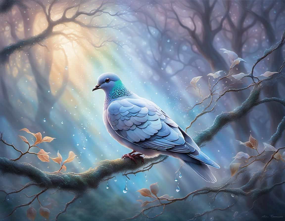 Glass Dove in Ethereal Forest: Fantasy Art