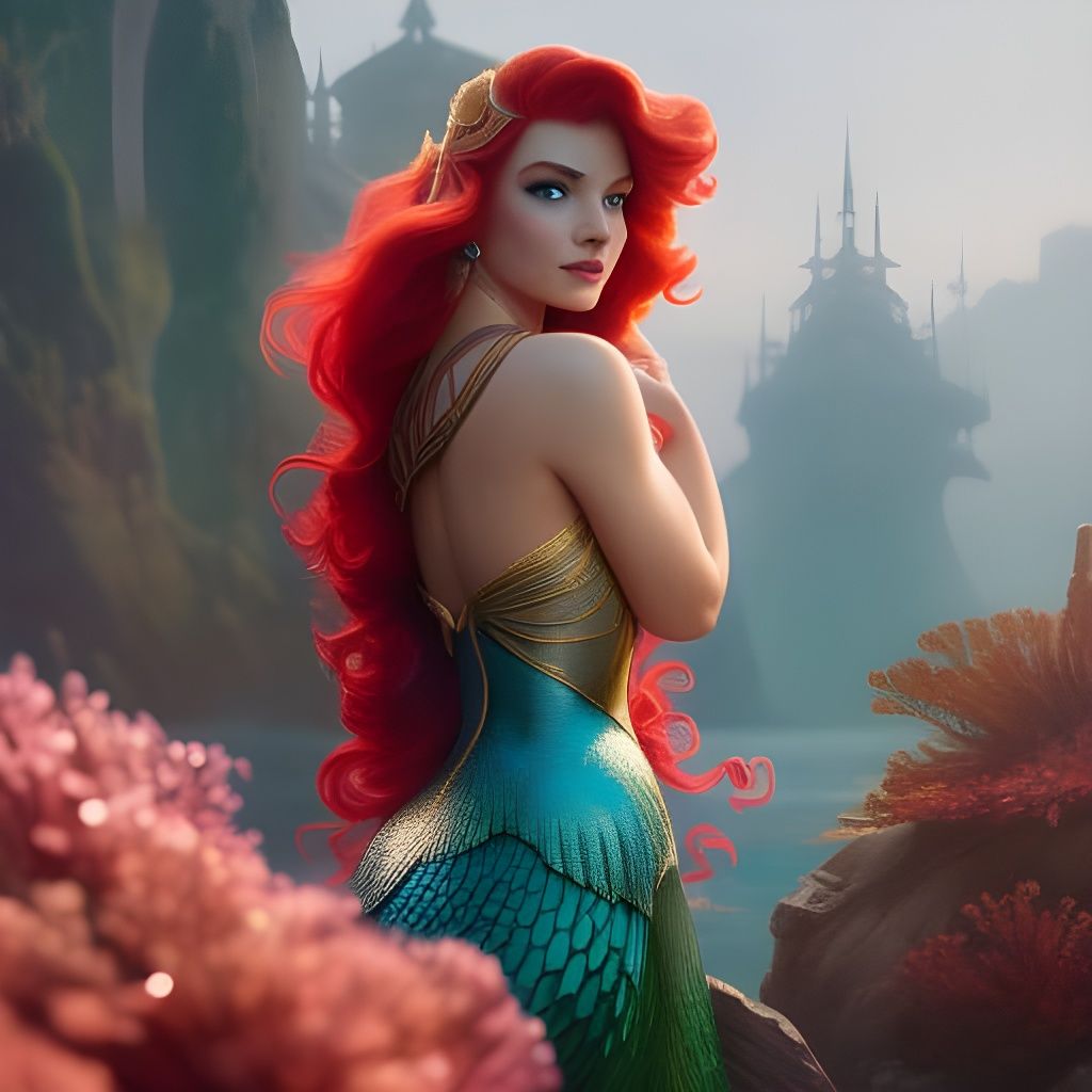 Gorgeous Princess Ariel Portrait in Art Nouveau Style