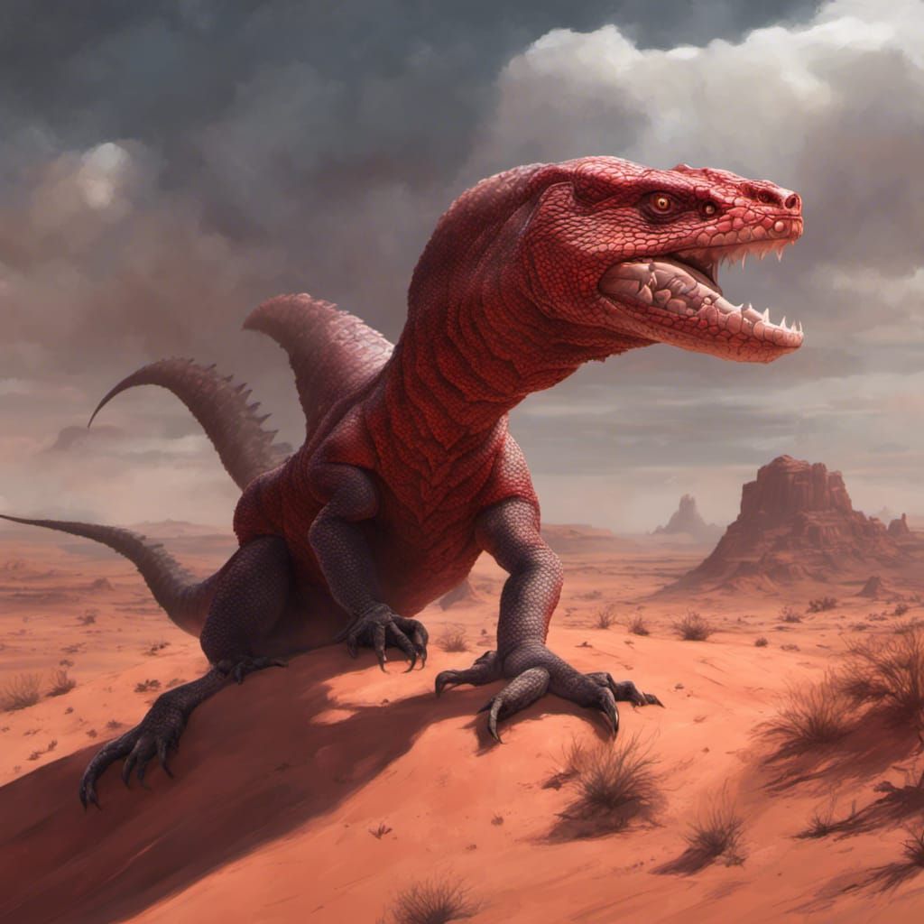 Goanna Monster in Red Desert: Dark Fantasy Art