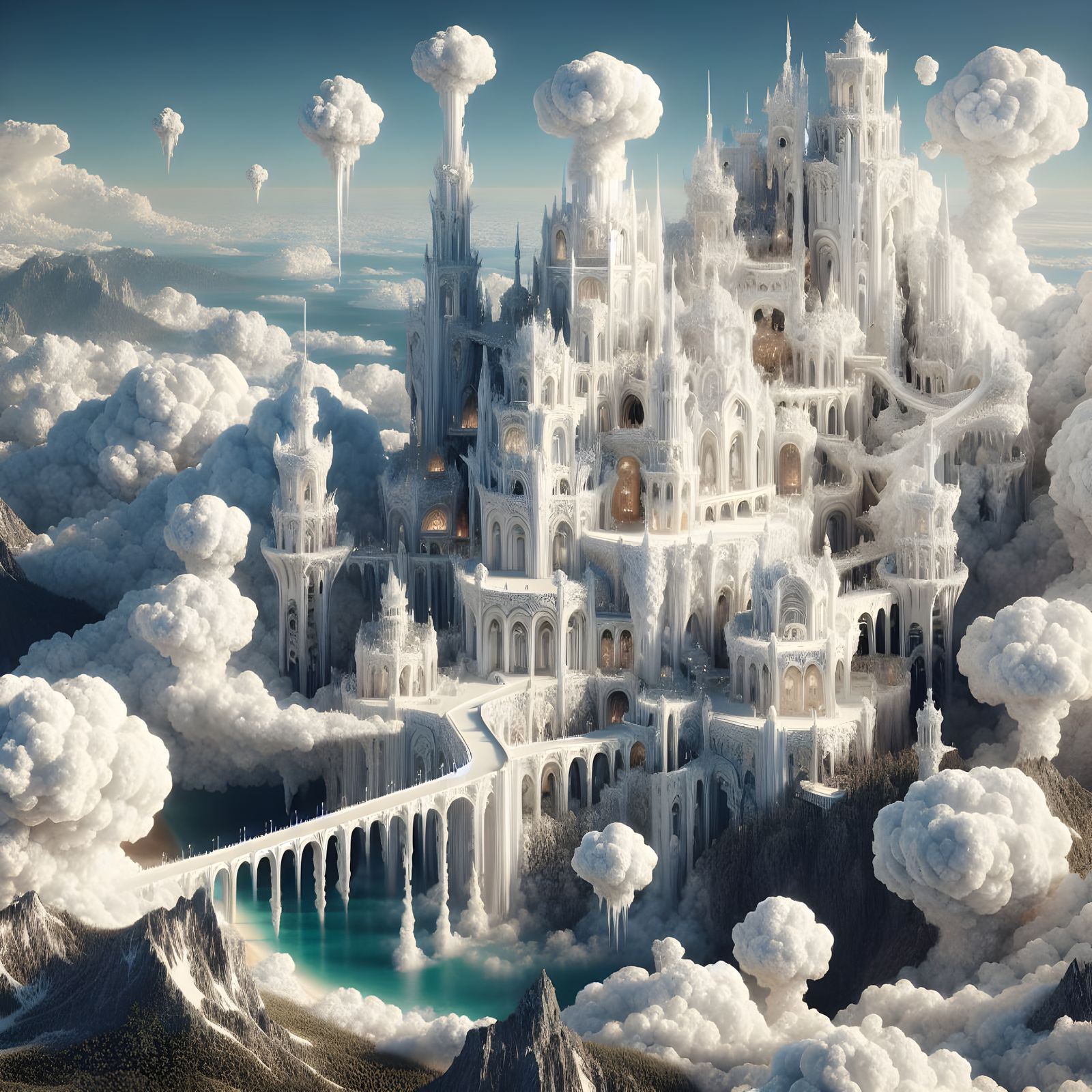 Whimsical Cloud Castle Majestically Floats Among Vaporous Sk...
