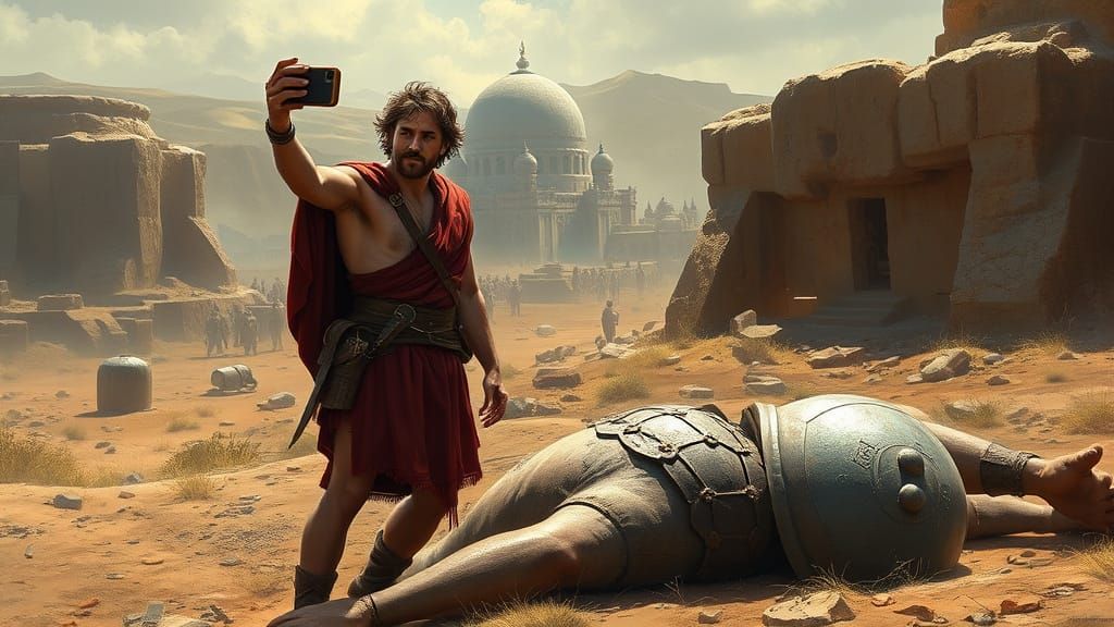 David's Selfie Victory on Ancient Battlefield