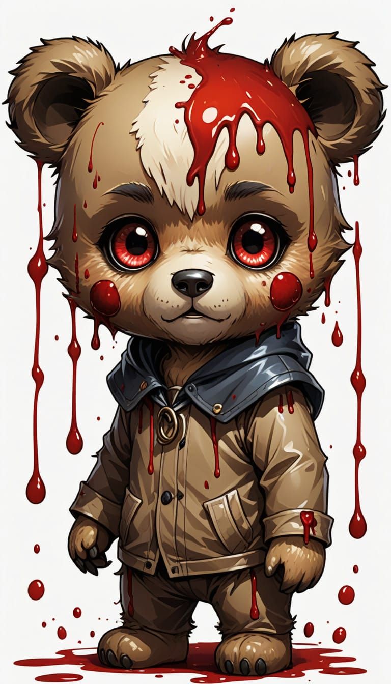 Cute Chibi Teddy Bear Eyes Flowing with Colorful Tears