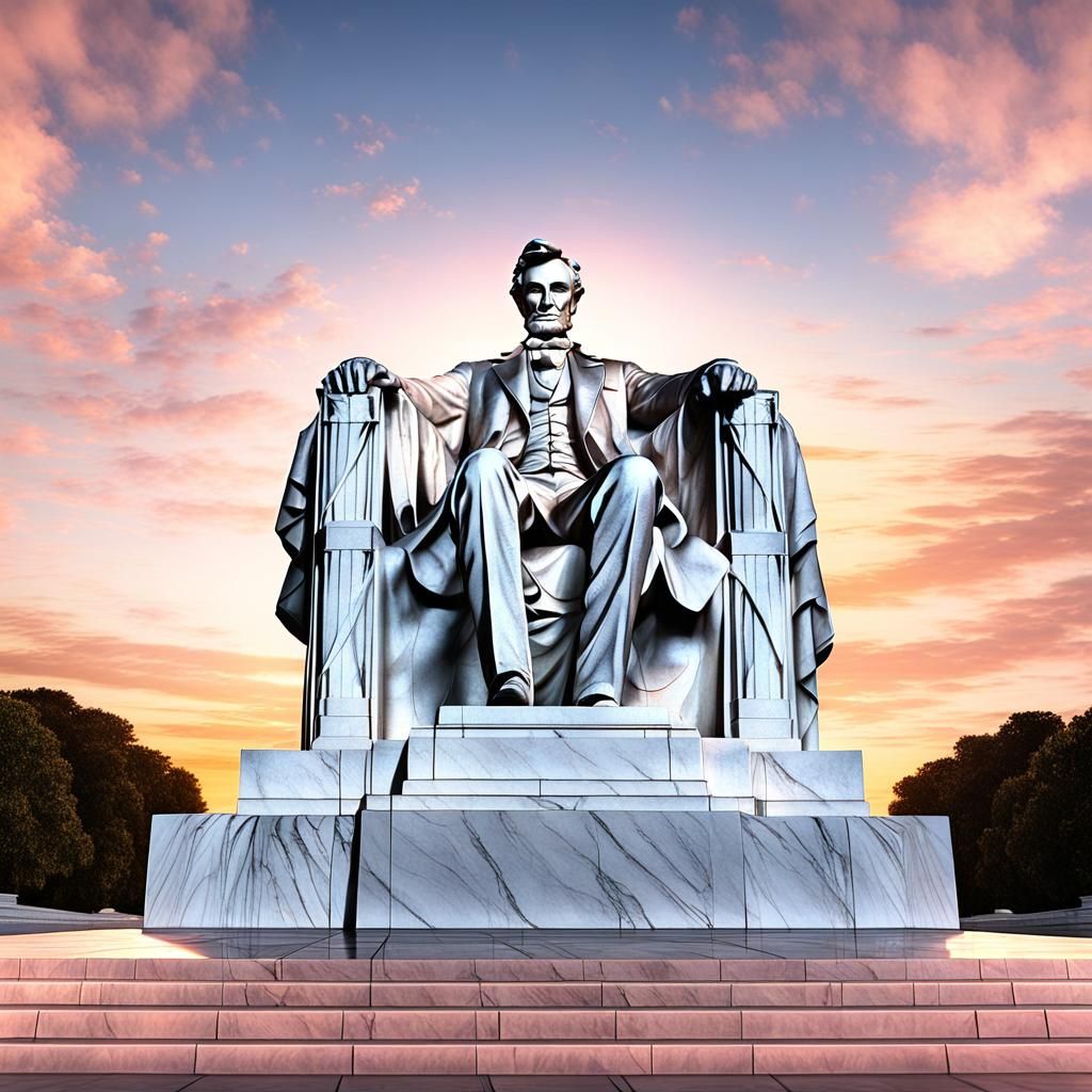 Lincoln Memorial Statue in Golden Sunrise Light, 3D Render