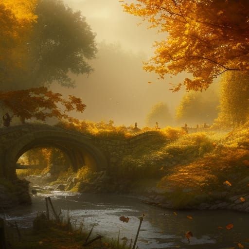 Enchanted English Village in Autumnal Forest