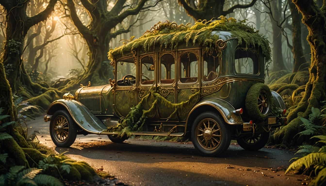 Enchanted Forest Elven Car in Ethereal Oil Painting Style