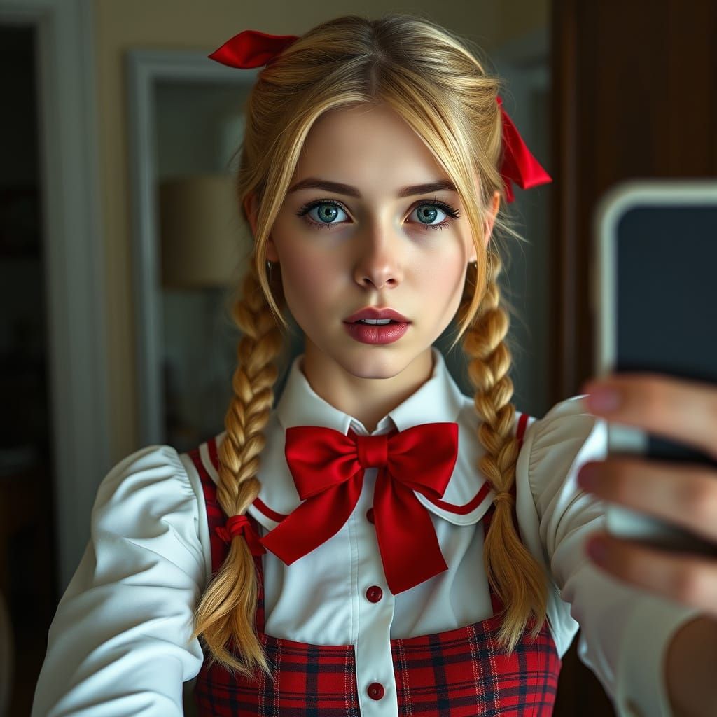 Young Woman in School Uniform Selfie